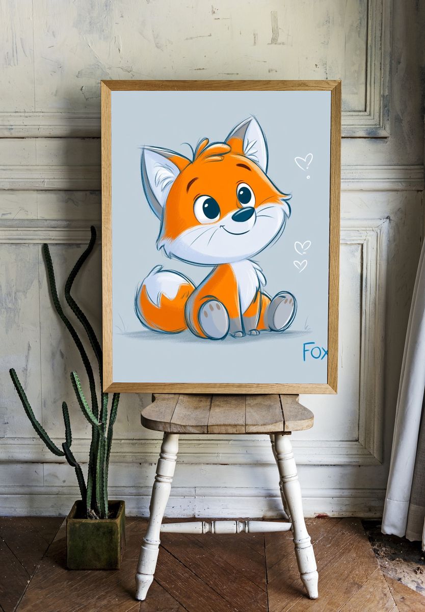 Cute Fox Cartoon Poster. room preview