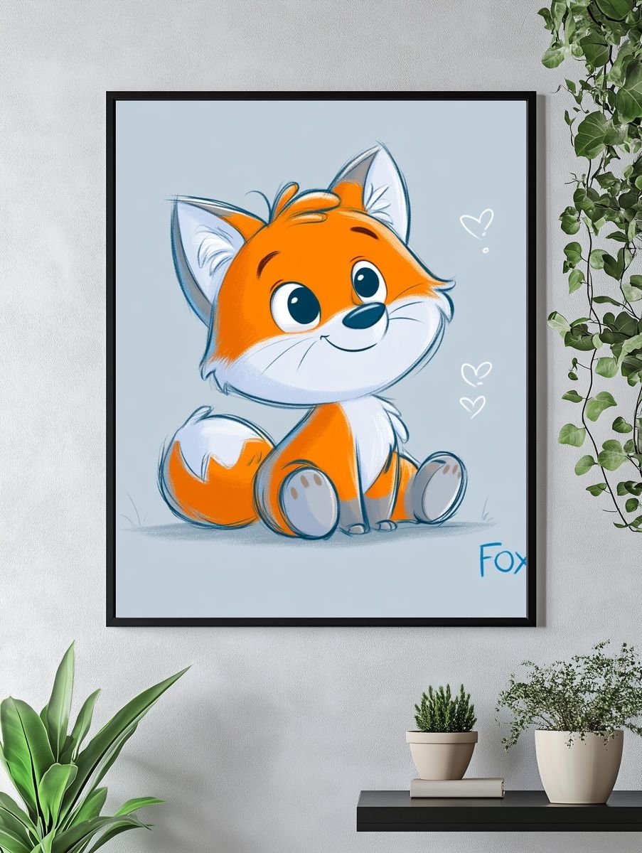 Cute Fox Cartoon Poster. — room view 4