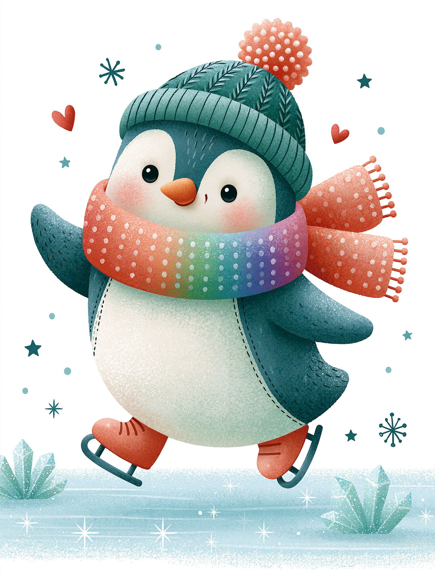 Skating Penguin Winter Illustration Poster. poster — kids art