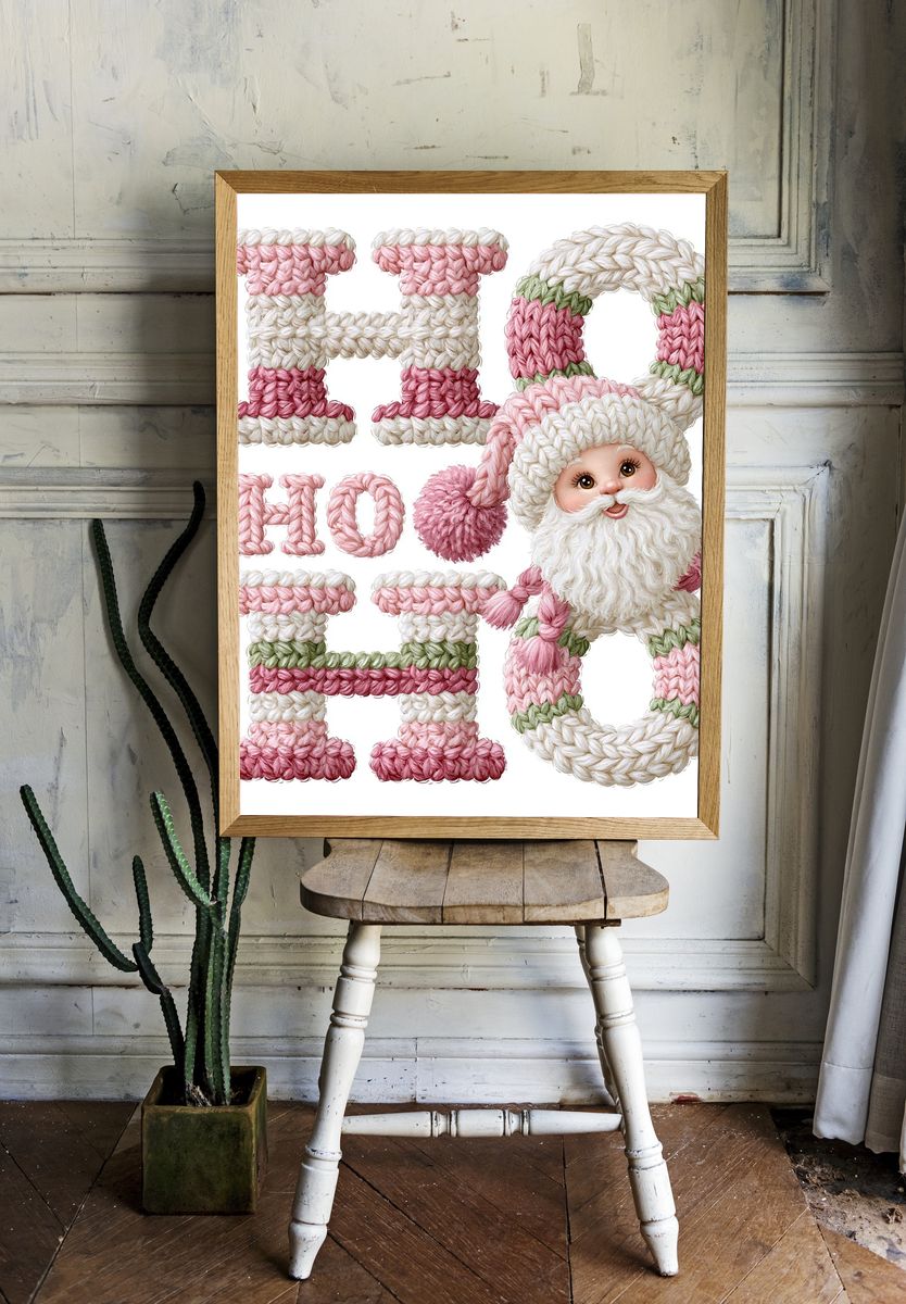 Knitted Santa Ho Ho Ho Poster. room preview