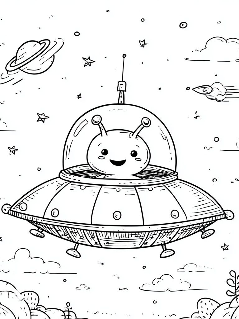 Cute Alien in Spaceship — Cartoon Print. poster detail