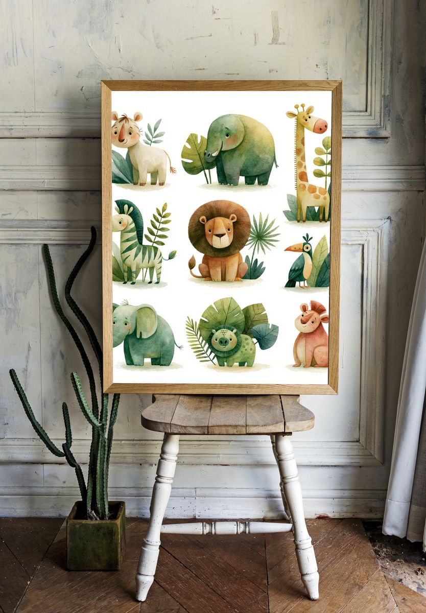 Safari Animals Nursery Poster. room preview