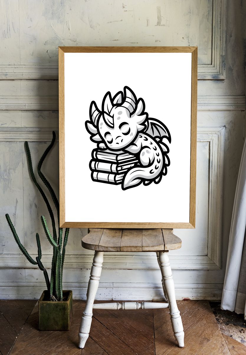 Sleeping Dragon Line-Art Poster. room preview