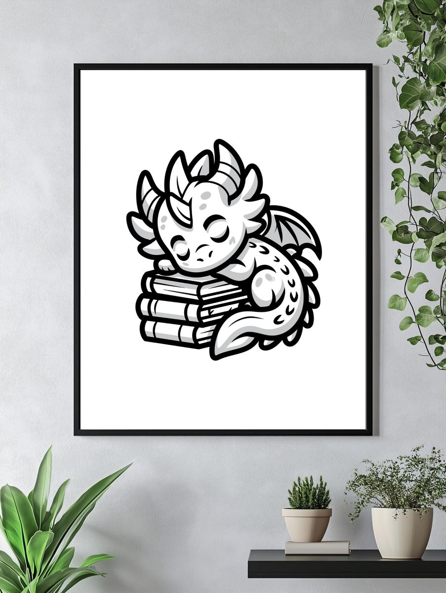 Sleeping Dragon Line-Art Poster. — room view 4