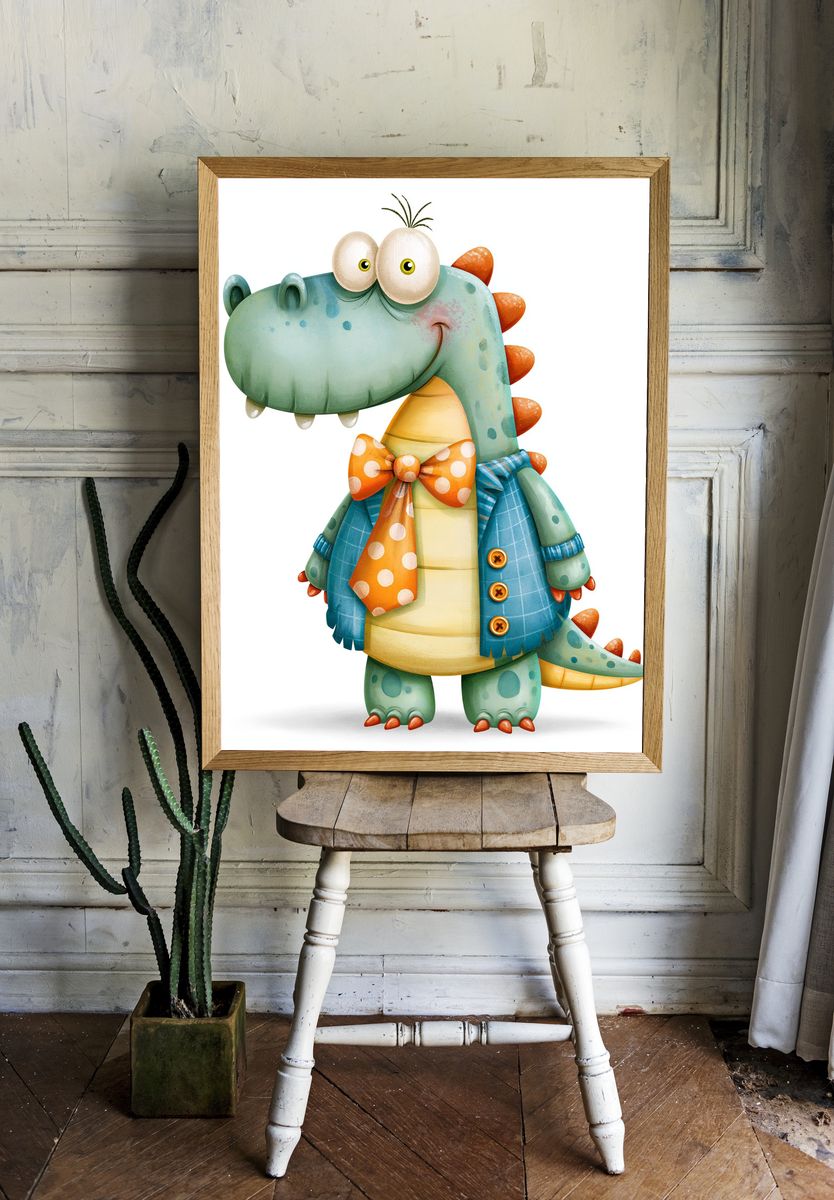 Friendly Dinosaur Cartoon Poster. — room view 1