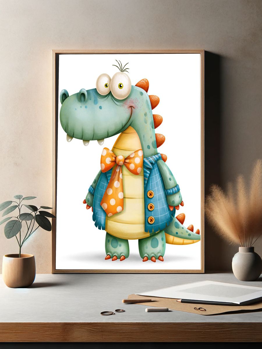 Friendly Dinosaur Cartoon Poster. — room view 2