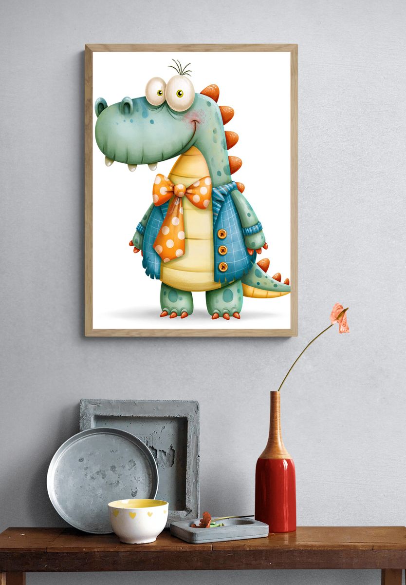 Friendly Dinosaur Cartoon Poster. — room view 3