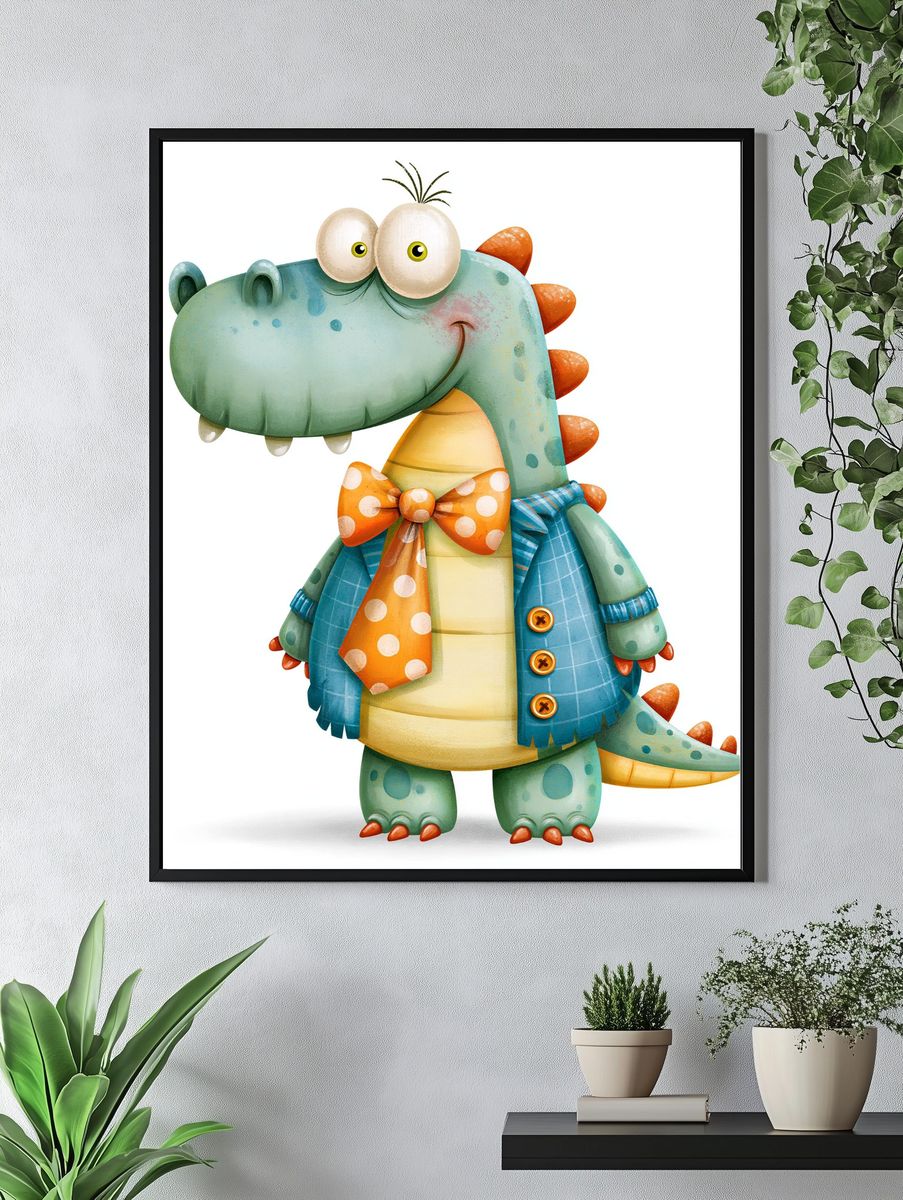 Friendly Dinosaur Cartoon Poster. — room view 4