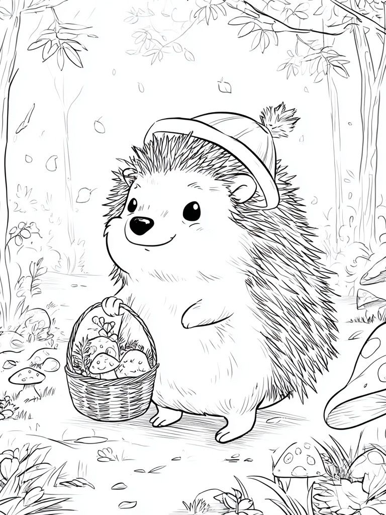 Cute Hedgehog Forest Coloring Poster. poster — kids art