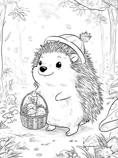 Cute Hedgehog Forest Coloring Poster. poster