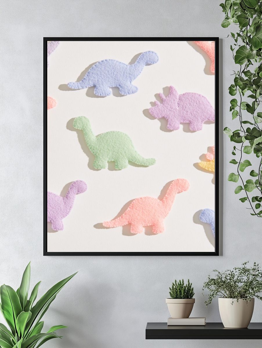 Pastel Dinosaur Pattern Print. — room view 4