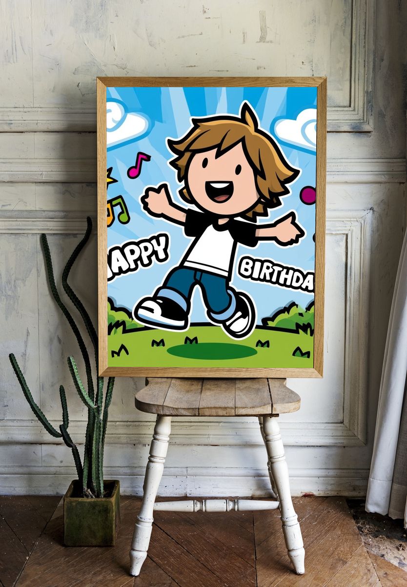 Happy Birthday Cartoon Poster. room preview