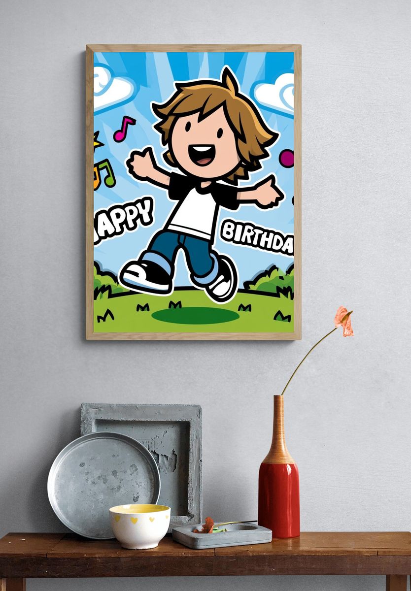 Happy Birthday Cartoon Poster. — room view 3