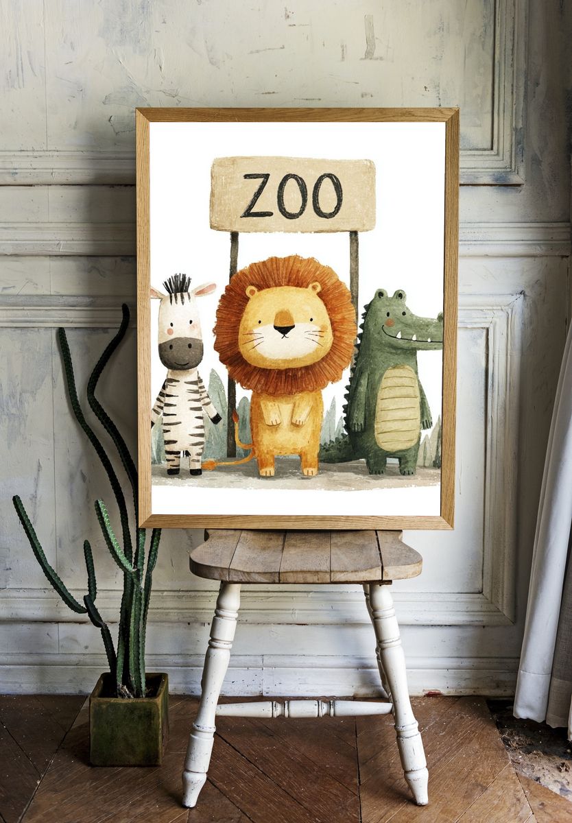 Zoo Animals Watercolor Poster. room preview
