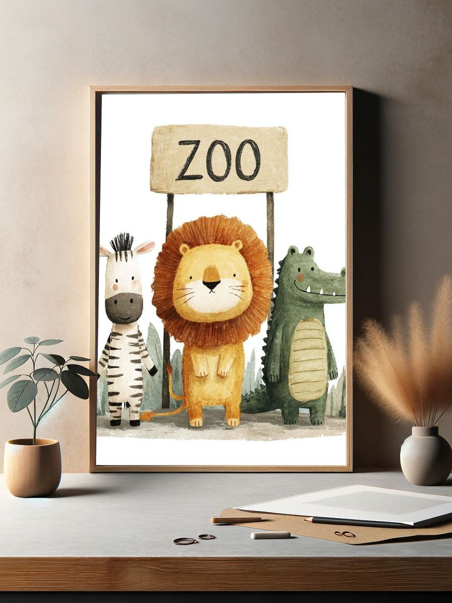 Zoo Animals Watercolor Poster. — room view 2