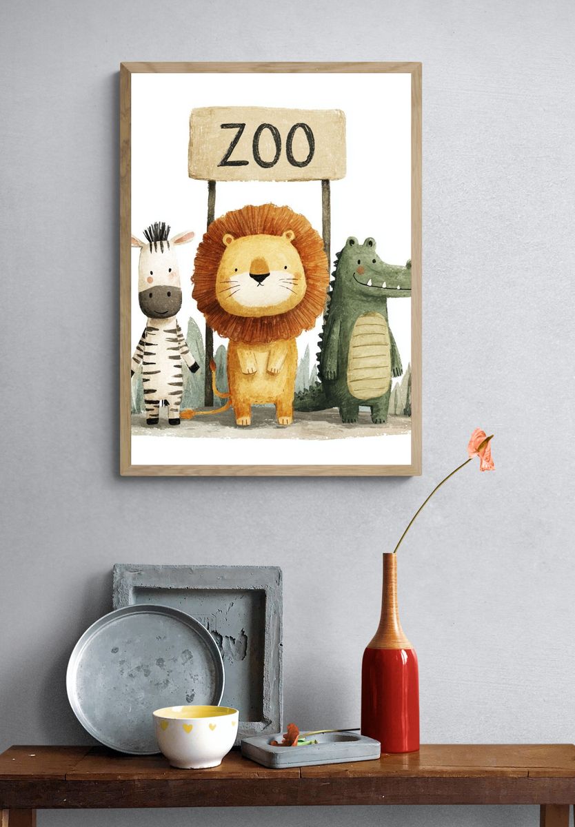 Zoo Animals Watercolor Poster. — room view 3