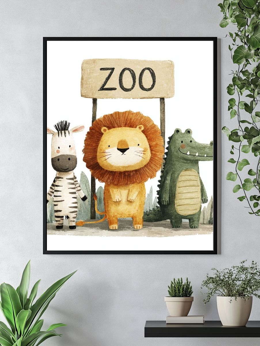 Zoo Animals Watercolor Poster. — room view 4