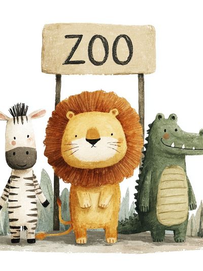 Zoo Animals Watercolor Poster. poster