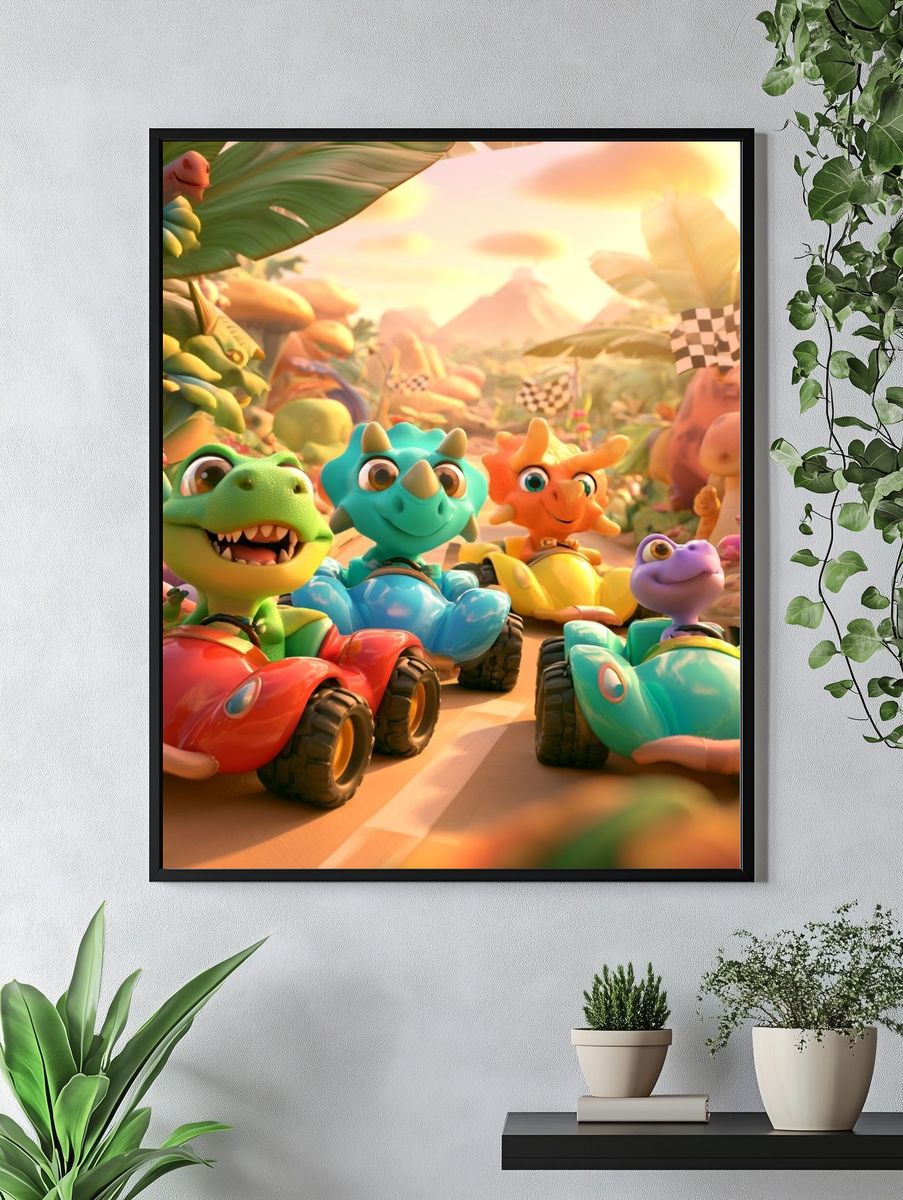 Dinosaur Race Day Illustration Poster. — room view 4