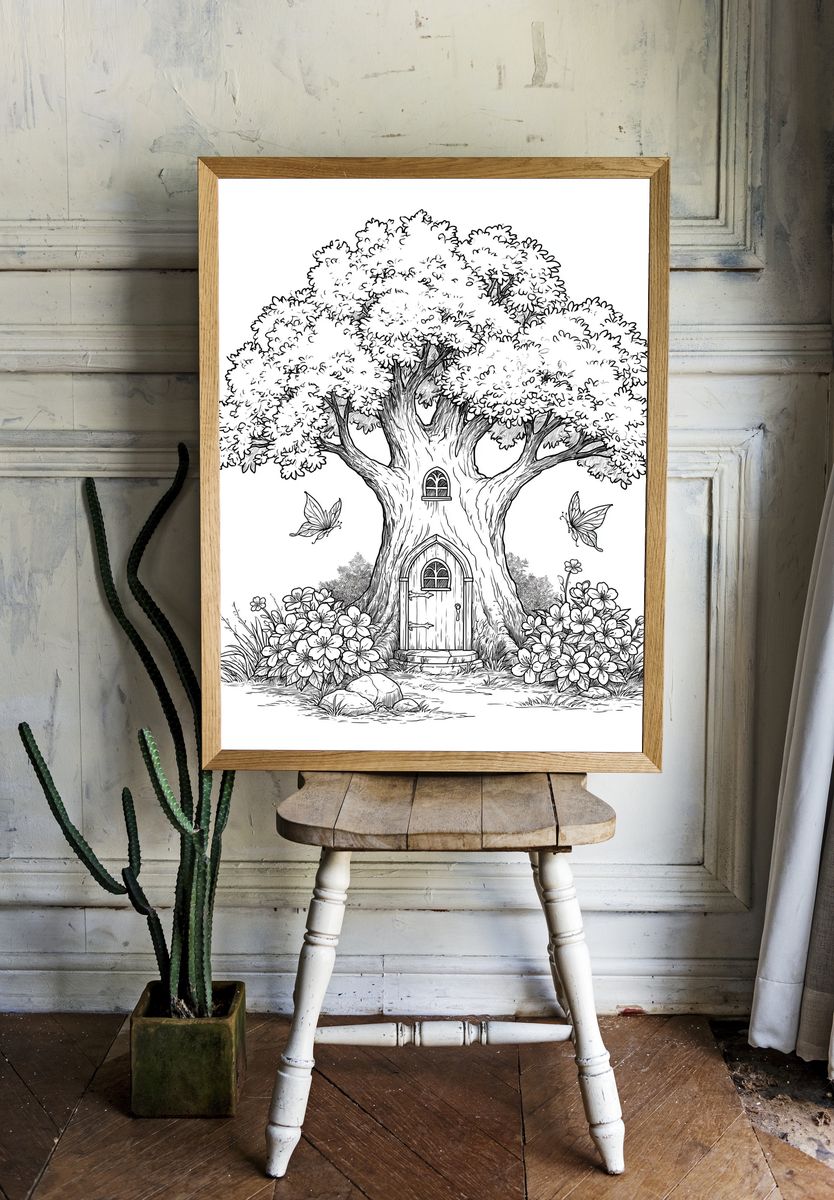Enchanted Treehouse Garden Print. room preview