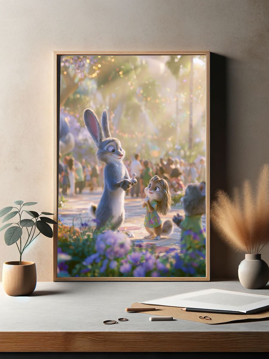Whimsical Bunny Garden Poster. — room view 2