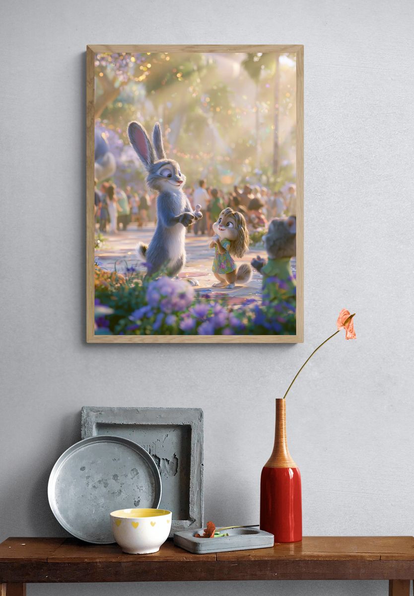Whimsical Bunny Garden Poster. — room view 3