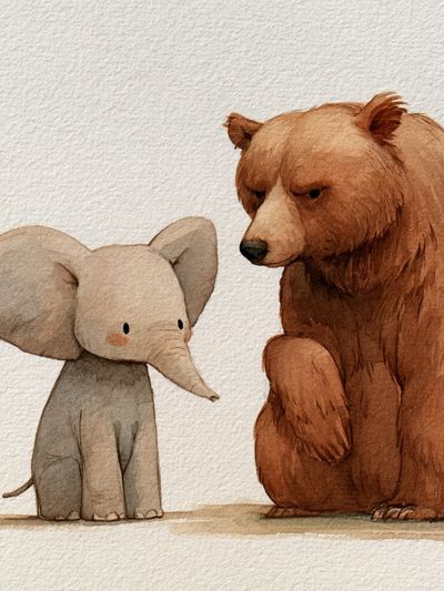 Elephant and Bear Watercolor Poster. poster