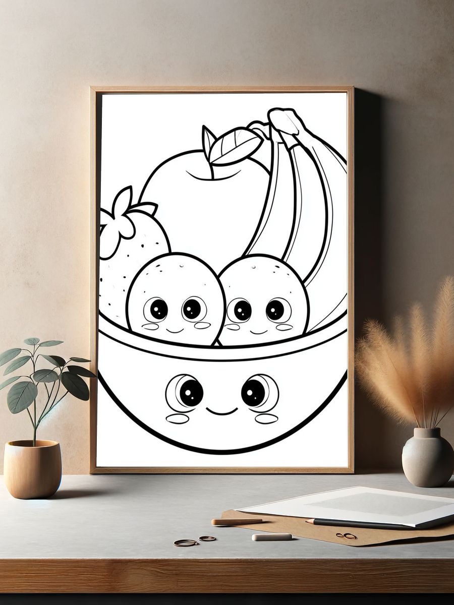 Cute Fruit Bowl Cartoon Print. — room view 2