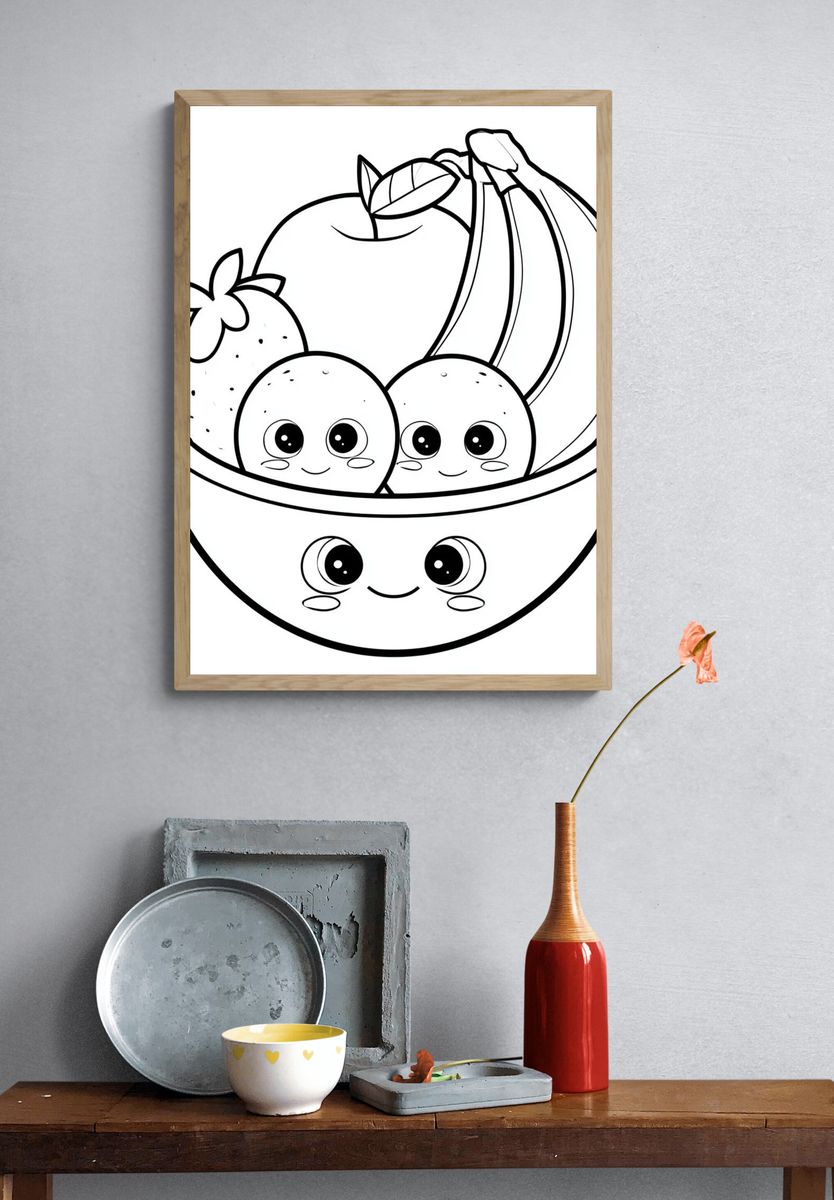 Cute Fruit Bowl Cartoon Print. — room view 3