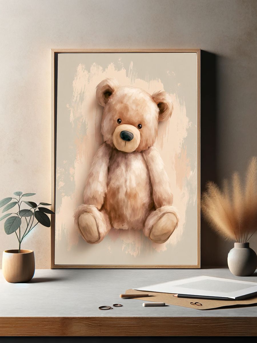 Teddy Bear Watercolor Poster. — room view 2