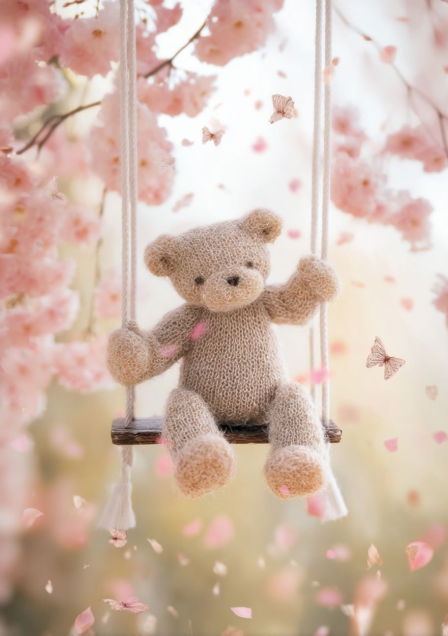 Teddy Bear on Swing — Kids Print. poster — kids art
