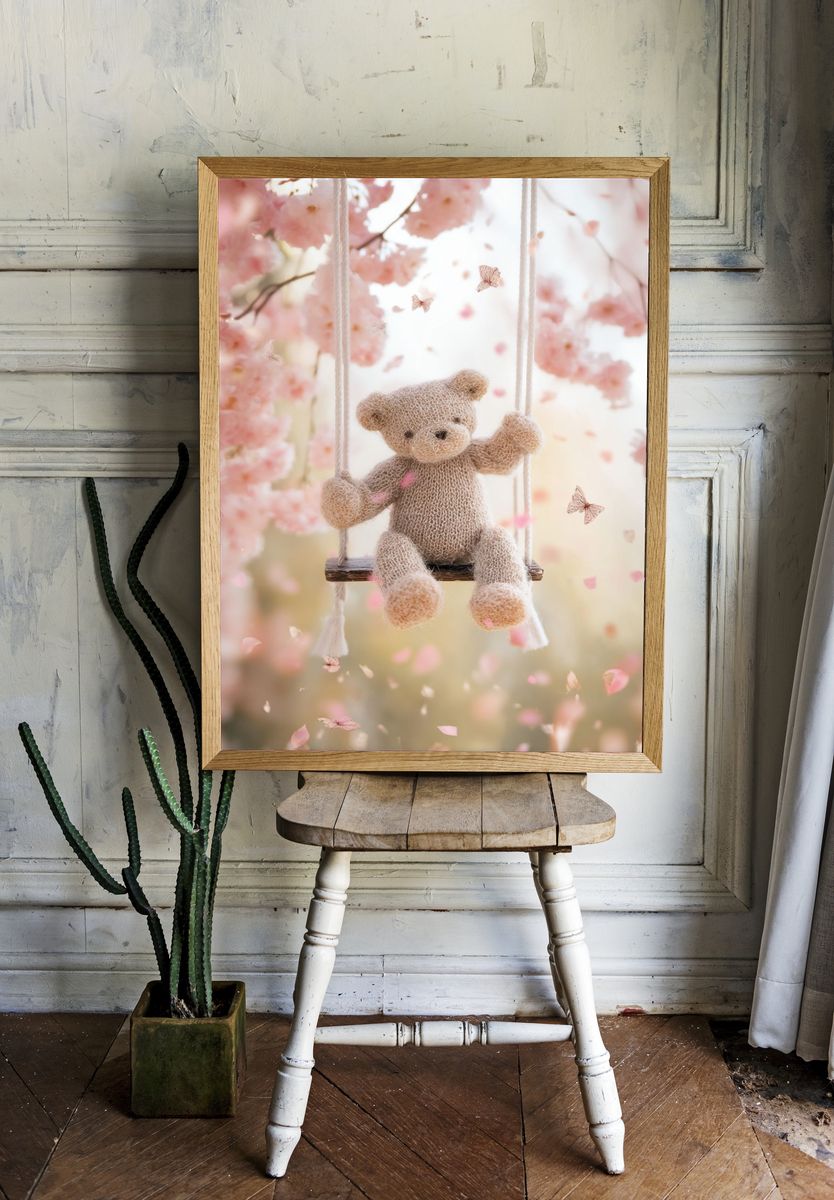 Teddy Bear on Swing — Kids Print room preview