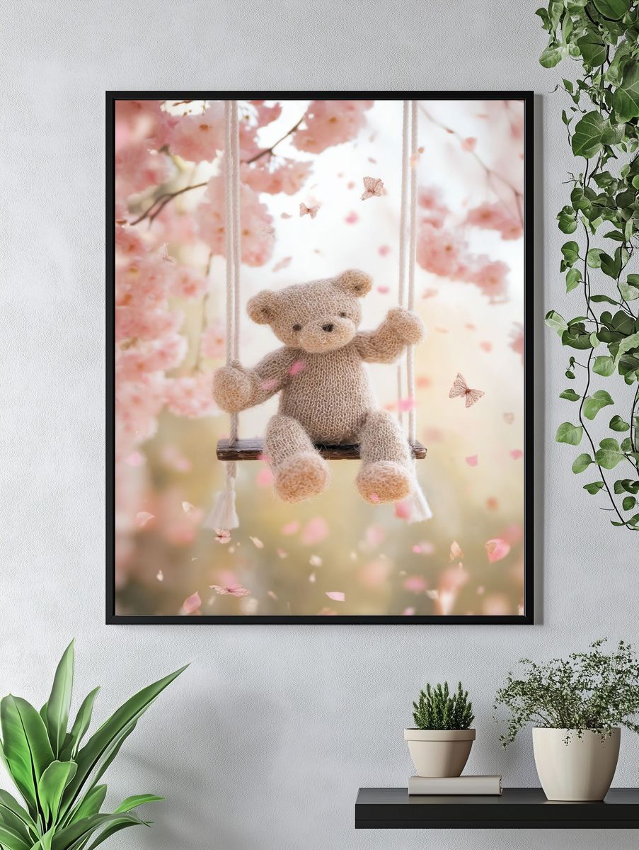 Teddy Bear on Swing — Kids Print. — room view 4