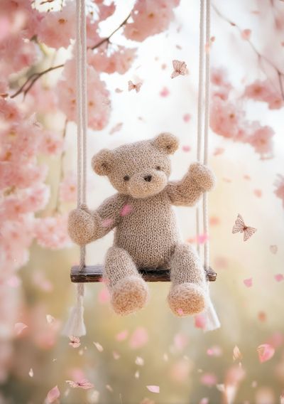 Teddy Bear on Swing — Kids Print
