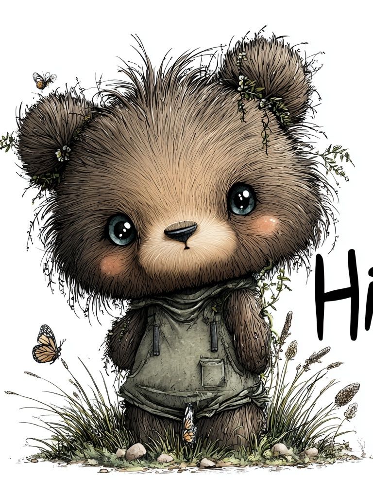 Cute Bear Hello Illustration Poster. poster detail
