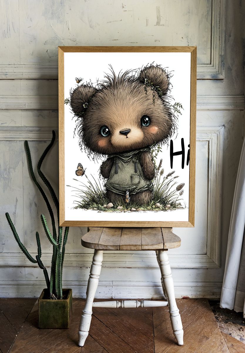 Cute Bear Hello Illustration Poster. room preview