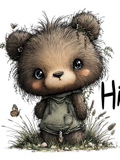 Cute Bear Hello Illustration Poster. poster