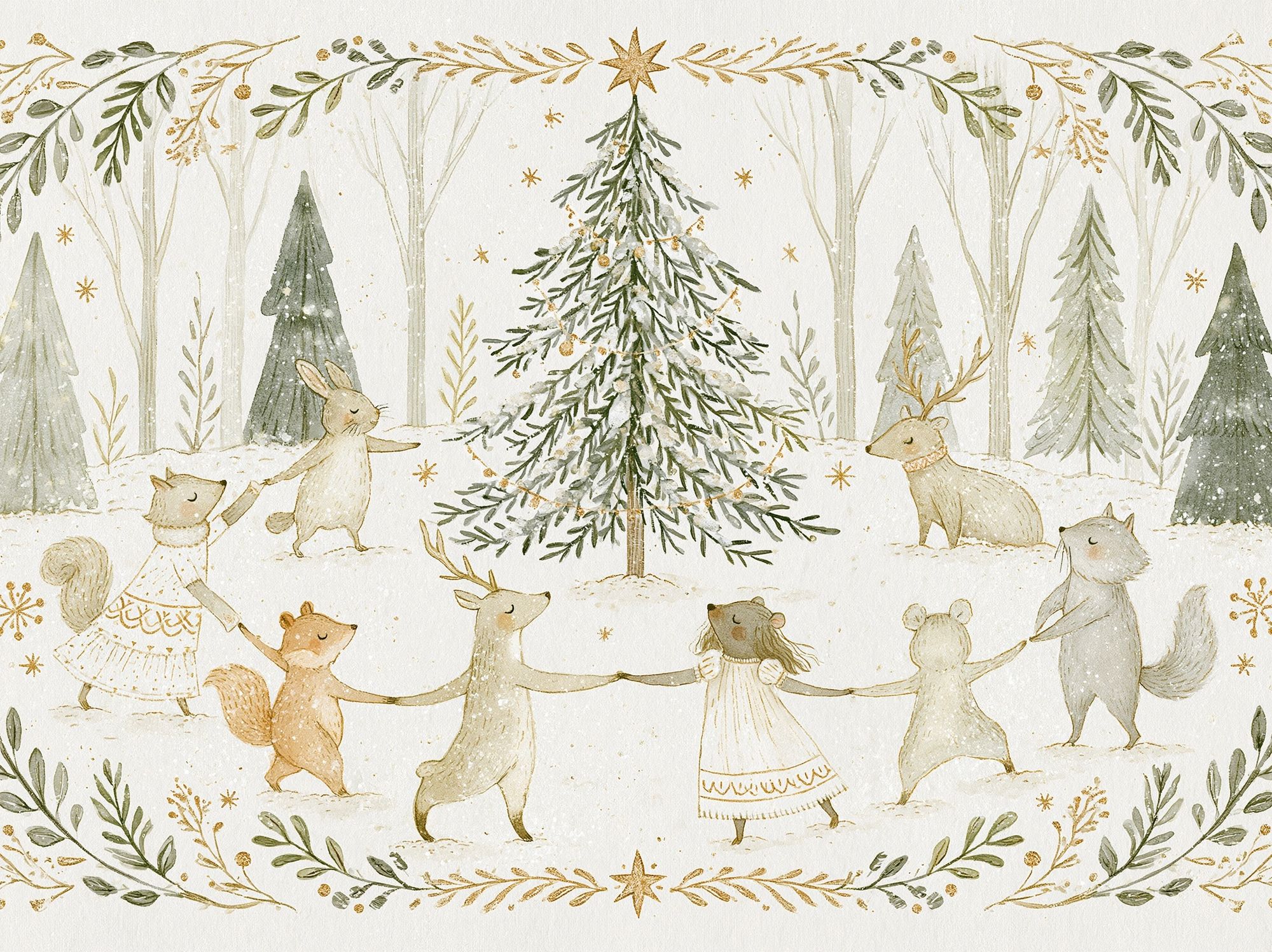 Winter Woodland Animals Illustration Poster. poster detail