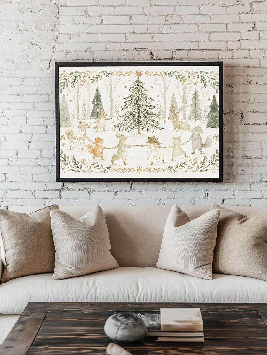 Winter Woodland Animals Illustration Poster. room preview