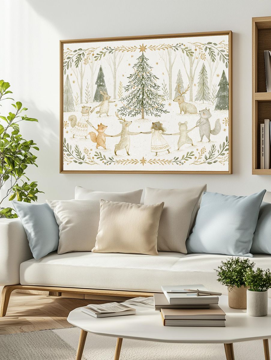 Winter Woodland Animals Illustration Poster. — room view 2