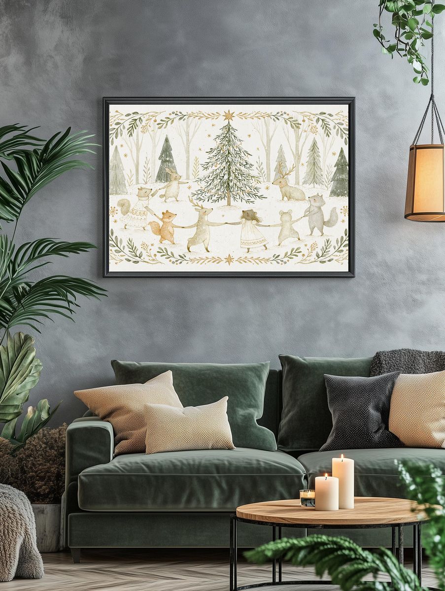 Winter Woodland Animals Illustration Poster. — room view 4