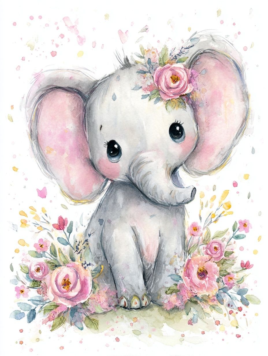 Cute Elephant Watercolor Poster. poster — kids art