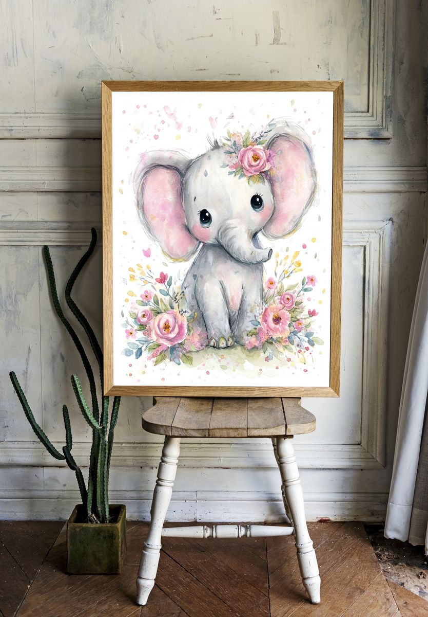 Cute Elephant Watercolor Poster. room preview