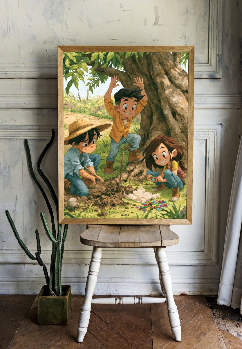 Children Playing Under Tree Illustration Poster. room preview