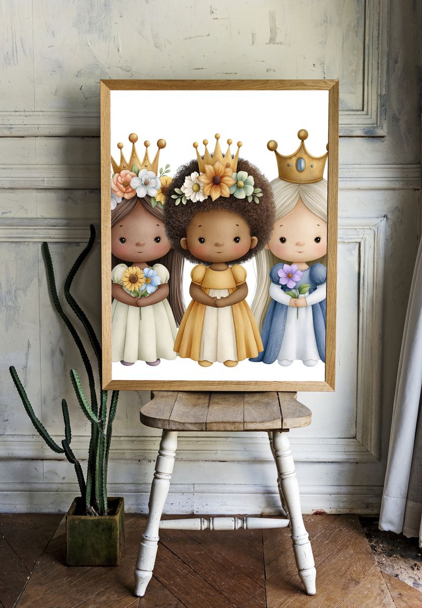 Flower Crown Princesses Illustration Poster. room preview