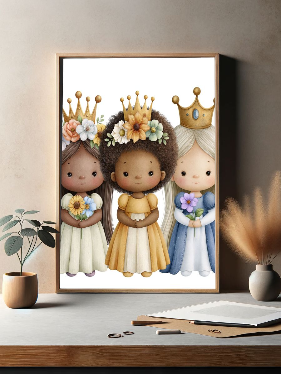 Flower Crown Princesses Illustration Poster. — room view 2