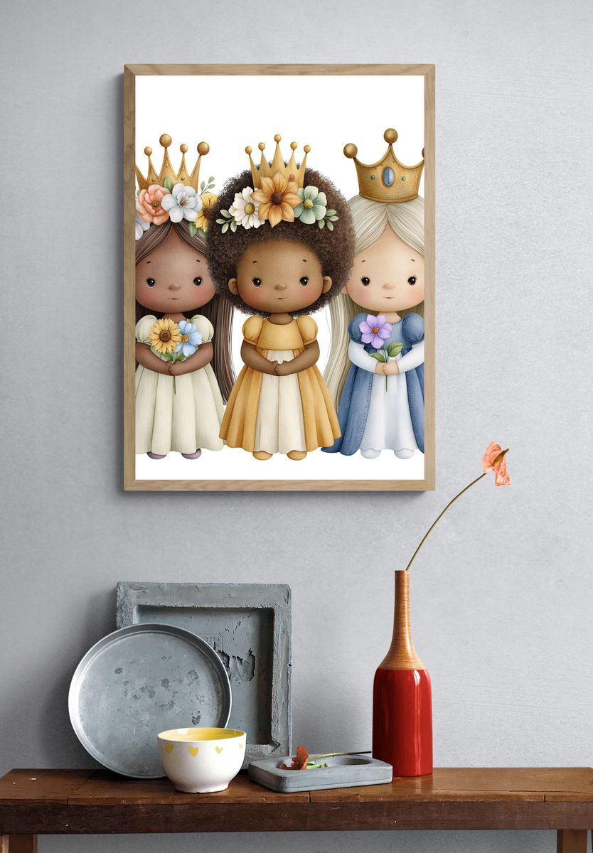 Flower Crown Princesses Illustration Poster. — room view 3