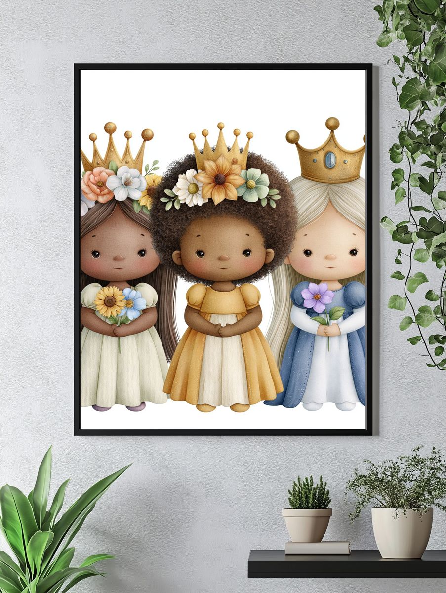 Flower Crown Princesses Illustration Poster. — room view 4