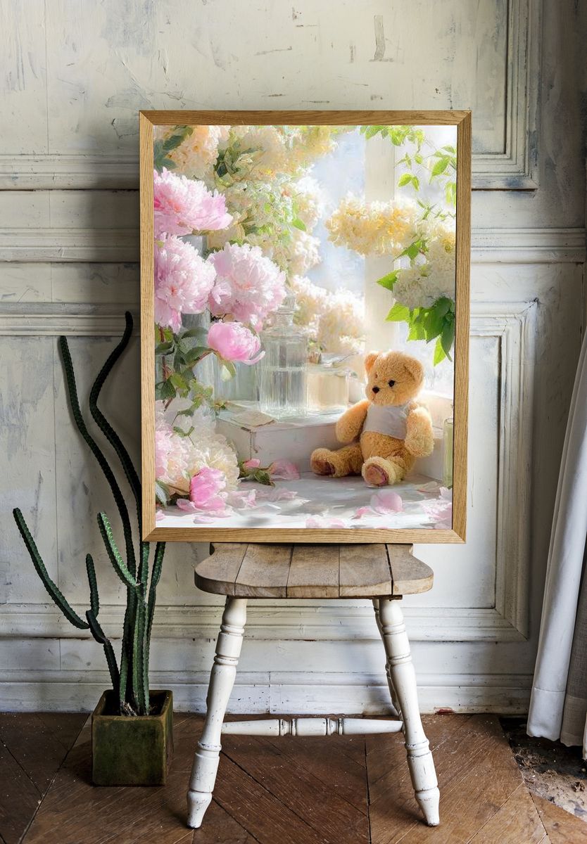 Teddy Bear in Bloom Poster. room preview