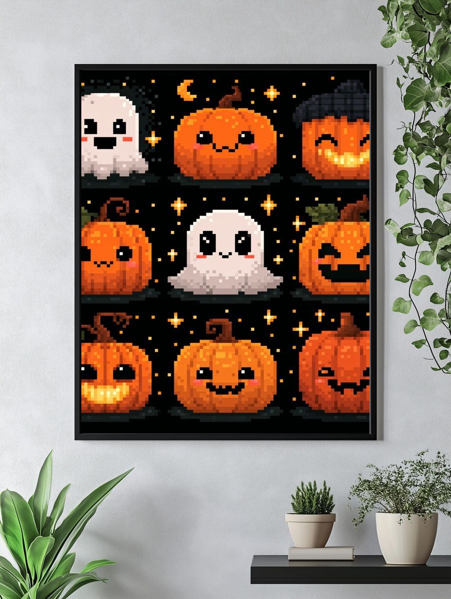 Pixel Halloween Pumpkins Poster. — room view 4